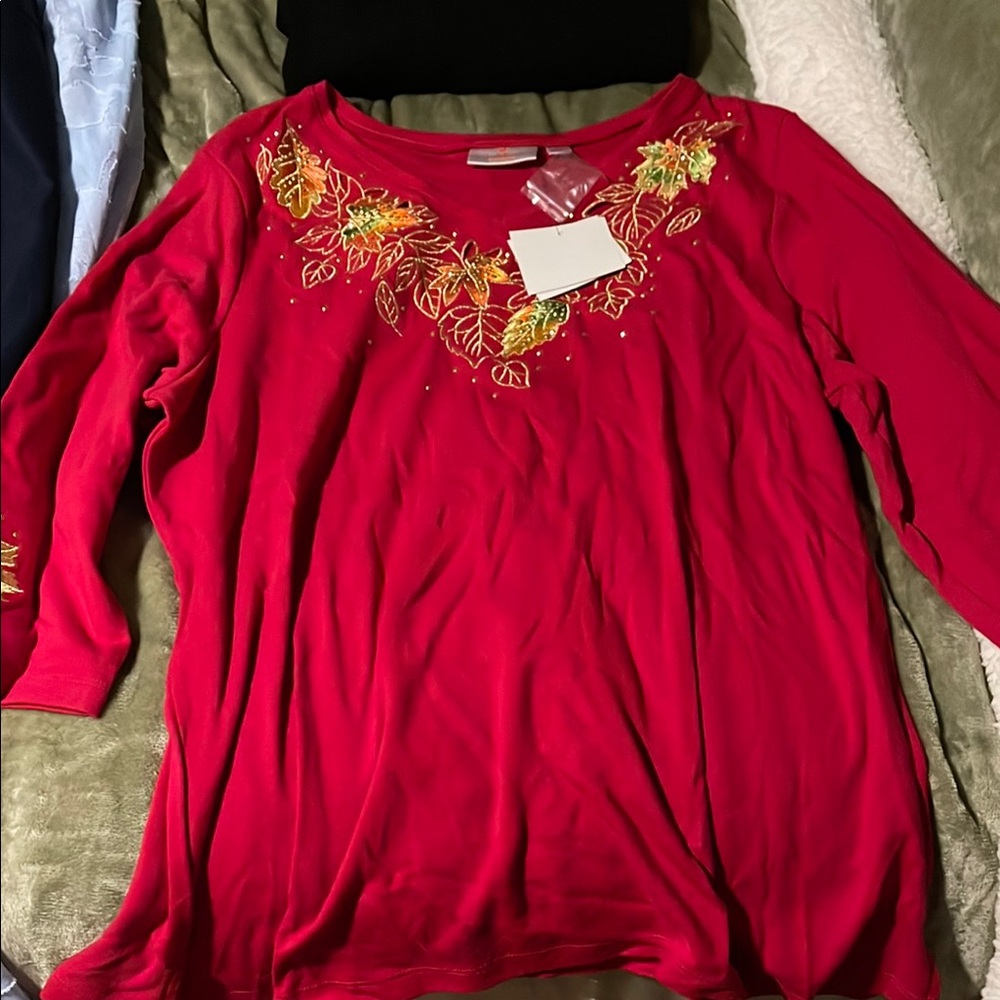 Embroidered Red Women's Top